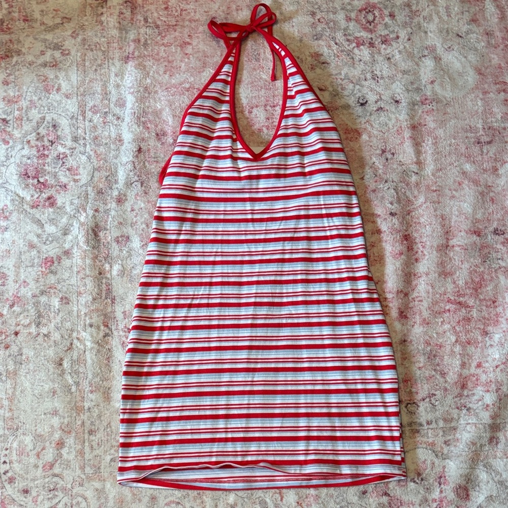 Red and White Striped Halter Dress